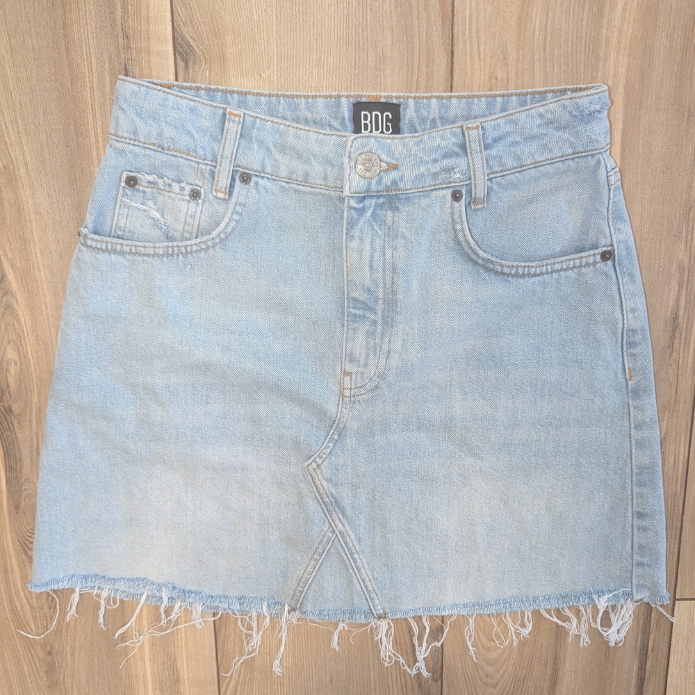 BDG By Urban Outfitters Denim Mini Skirt with Frayed Hem